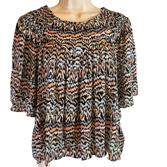 Tribal Scoop Neck Bell Sleeve Boho Tribal Print Blouse Size Petite Medium - Picture 1 of 10